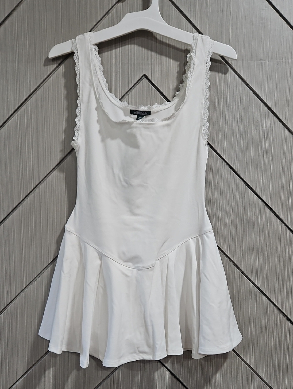 wild fable White Lace-Trim Flared Mini Dress